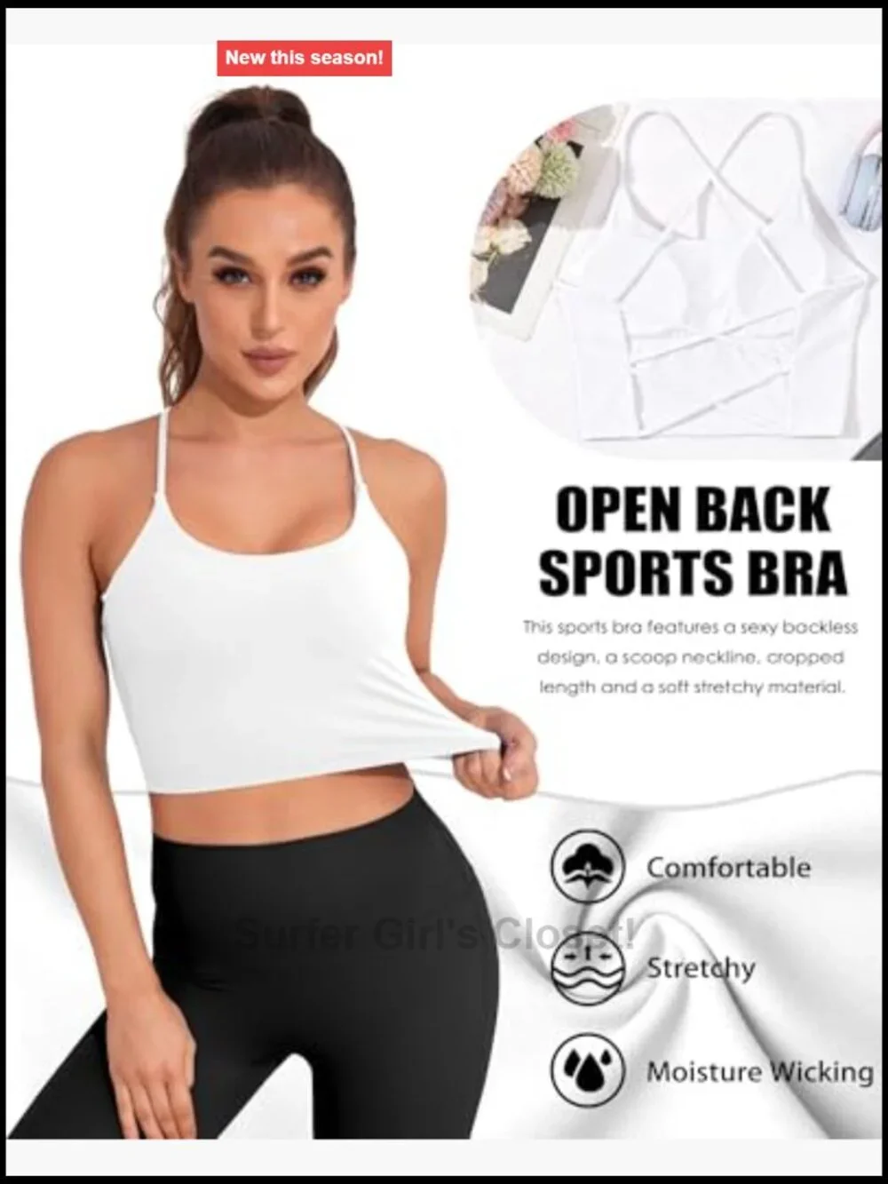 Open Back Longline Sports Bra with Built in Bra High Support Removable Pads